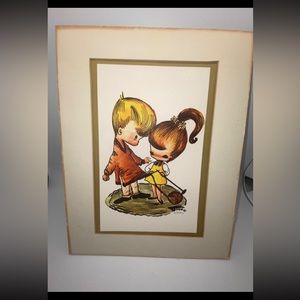 Vintage Josie Heins 1960s Wall Decor Art Print Girl and Boy